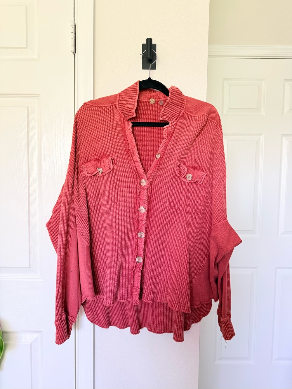 Free people one scout Oversized Textured Button-Up Shirt Jacket in Rust - Picture 2 of 4